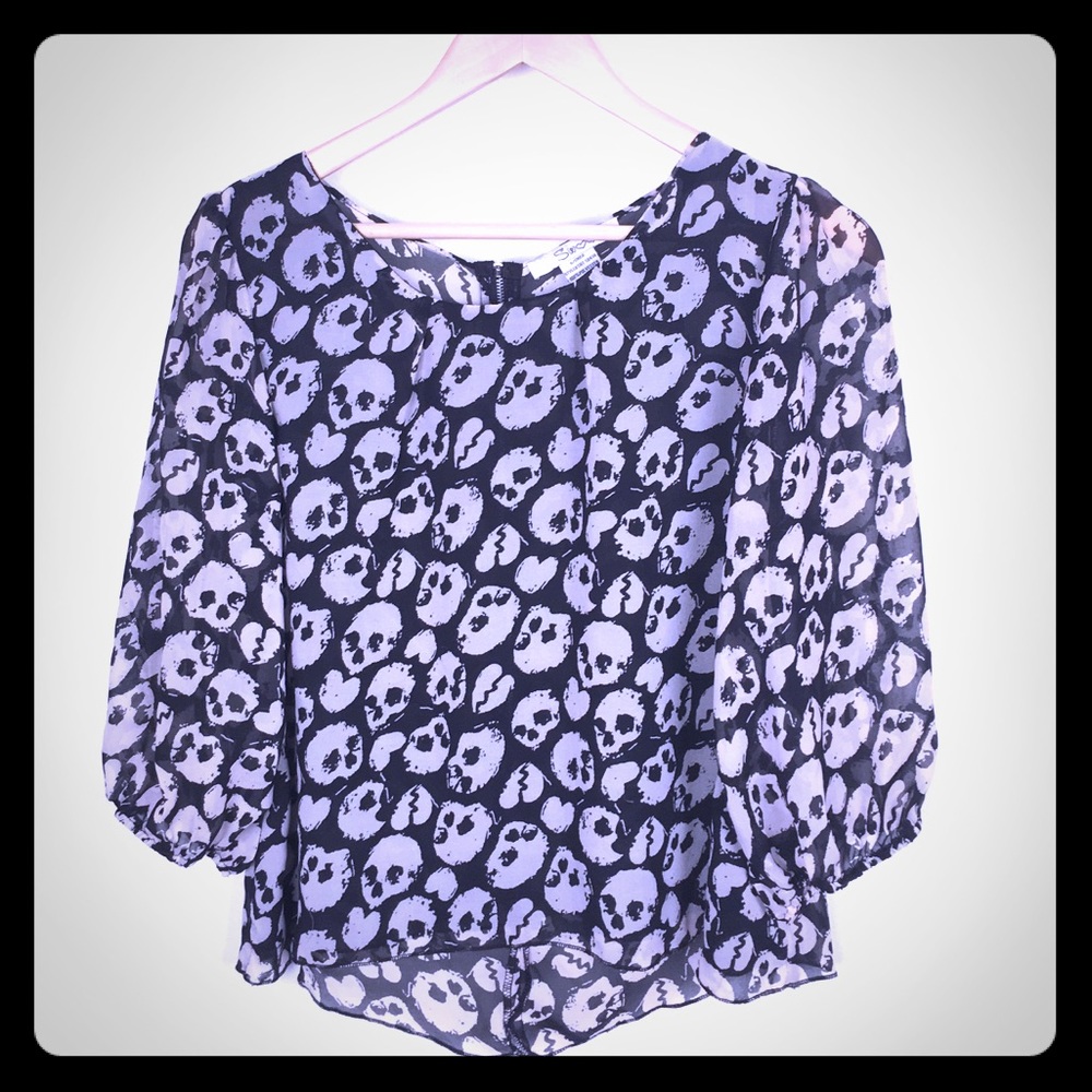 Gauzy Skull-Print Blouse